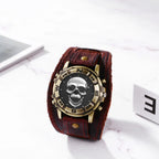 LANCARDO Men's Analog Quartz Watch Halloween Punk Motorcycle Leather Watch Retro Sports Casual Wide Leather Watch Skeleton Decor