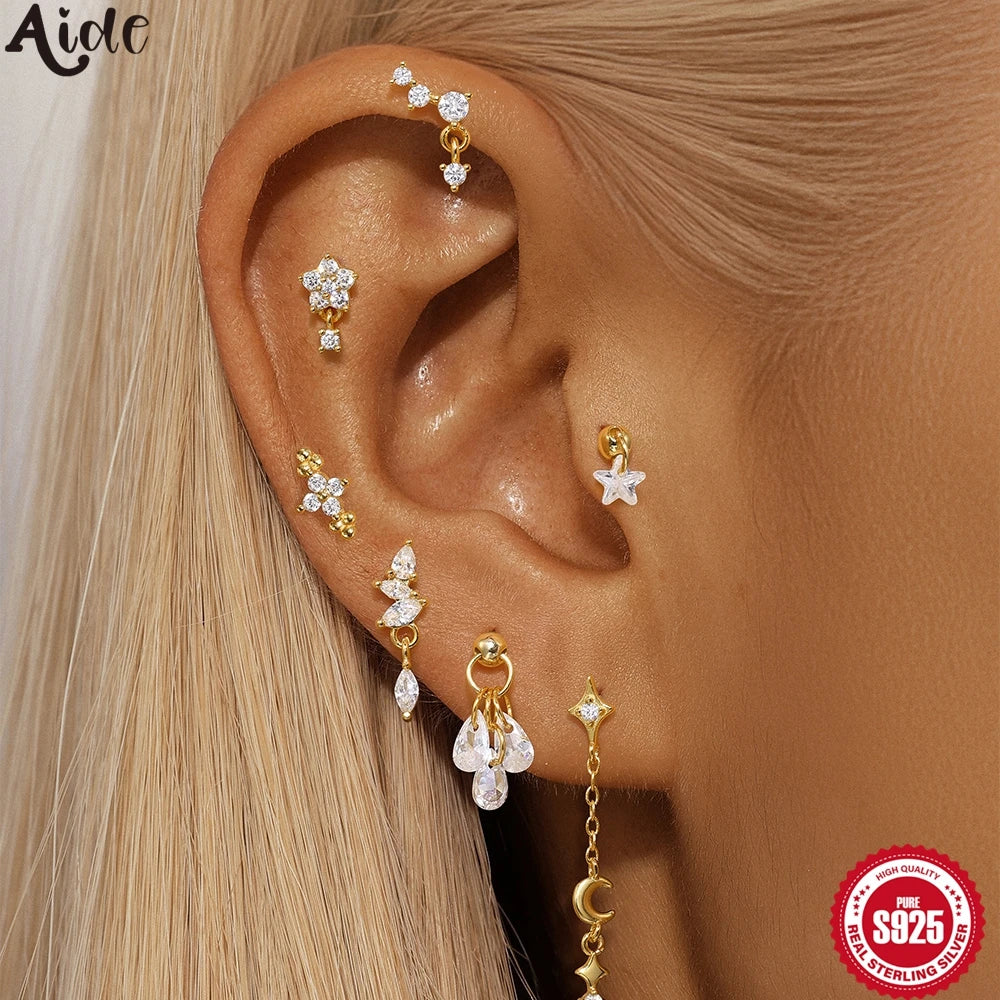 925 Sterling Silver Full Ear Dainty Piercing Ear Lobe Stud Earring for Women Helix Flat Earring Ear Bone Studs Fine Jewelry mbzr