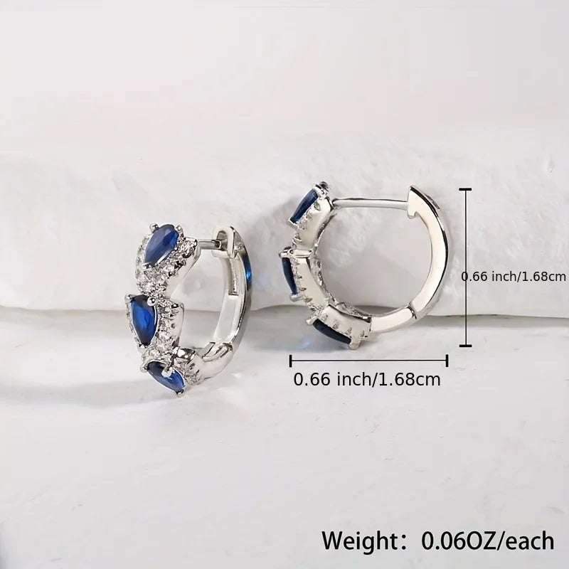 1 Set Glimmering Blue Crystal Round Earrings - Elegant Simple, Unique Design, Banquet Party Style - Ladies' Present Jewelry