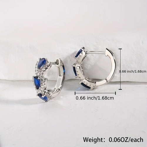 1 Set Glimmering Blue Crystal Round Earrings - Elegant Simple, Unique Design, Banquet Party Style - Ladies' Present Jewelry