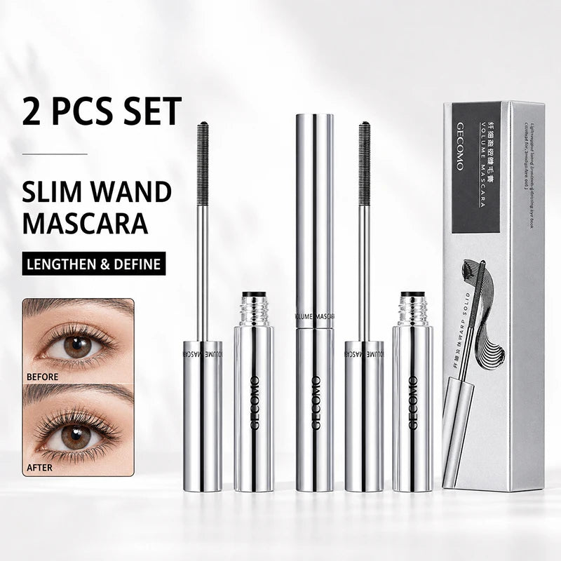 2 Pack Slim Brush Mascara, Lengthening & Defining Lash Mascara Set, Clump-Free Smudge-Resistant Eye Makeup for Daily Wear mbzr