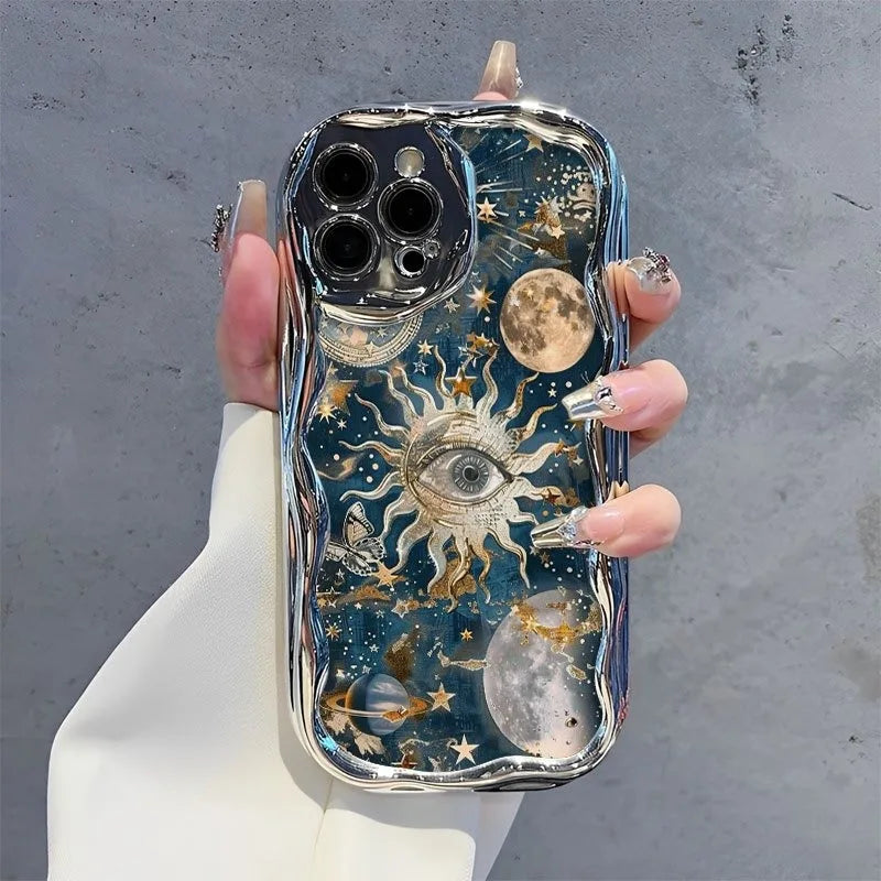 Sky Sun and Moon themed case, designed with stunning cosmic art, compatible with iPhone 16 15 14 13 12 and 11 Pro models