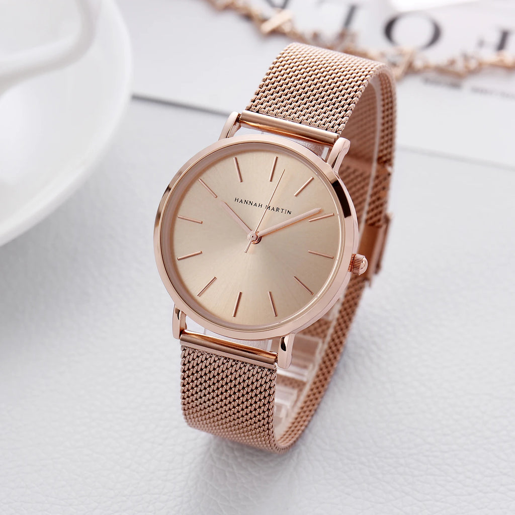 HANNAH MARTIN Original Top Brand Hot Selling Quartz Watch Women Simple Elegant Steel Japan Movement 36mm Japanese Movement Clock Banquet Matching & Work Leisure Watches Ladies Clock Local Express Shipping Watch