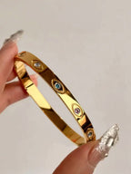 Gold Plated Stainless Steel Evil Eye Cuff Bracelet Bohemian Style For Women