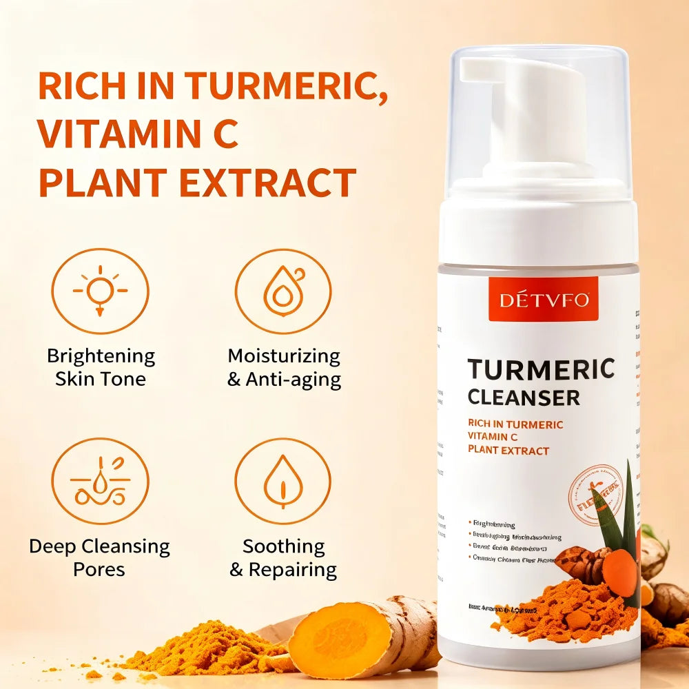 150ml Turmeric Vitamin C Cleanser Foam Gentle Face Wash Brightening Moisturizing Cleanser for Deep Pore Cleansing Skin Care mbzr