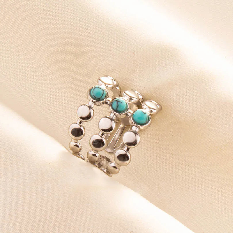 1pc Stainless Steel Boho Turquoise Open Finger Rings Trendy Adjustable Women Multi Layers Stackable
