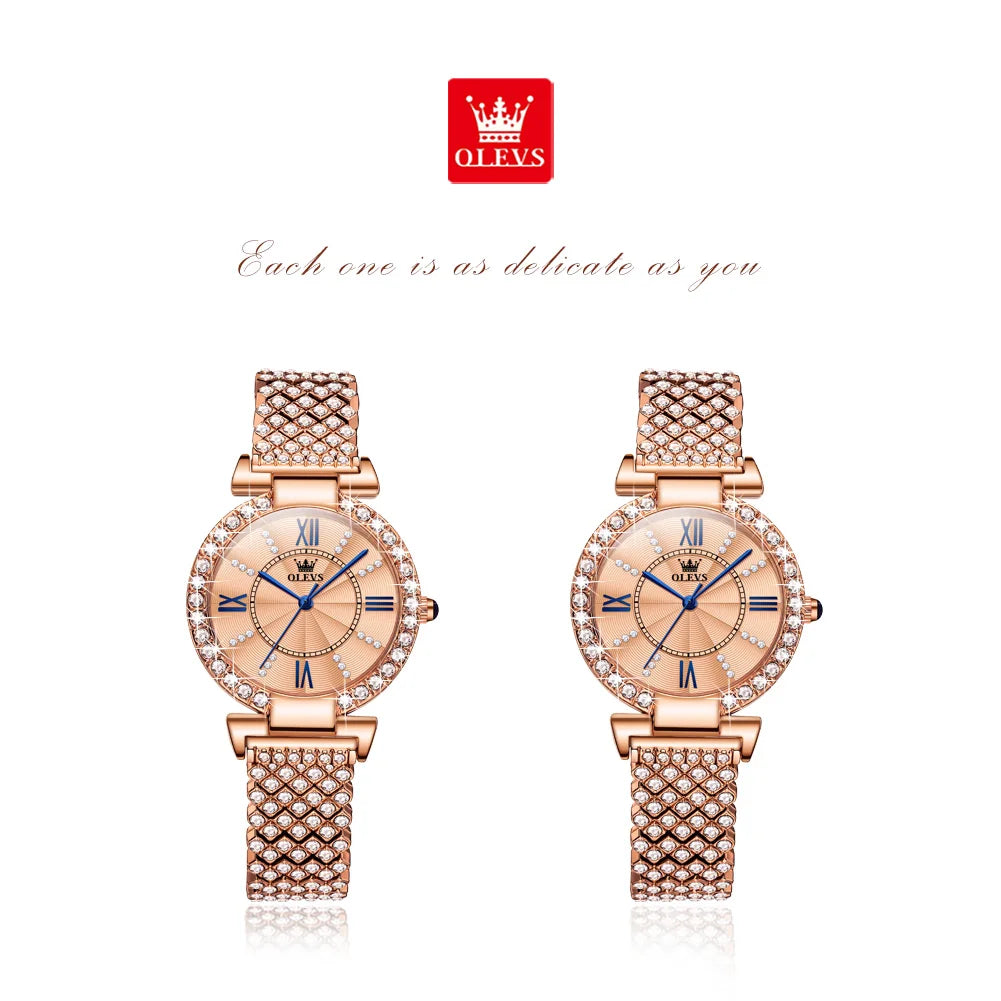 OLEVS 9942 Fashion Quartz Movement Watch For Women Full Of Diamond-set Strap Roman Scale Dial 30m Waterproof Luminous Watch mbzr