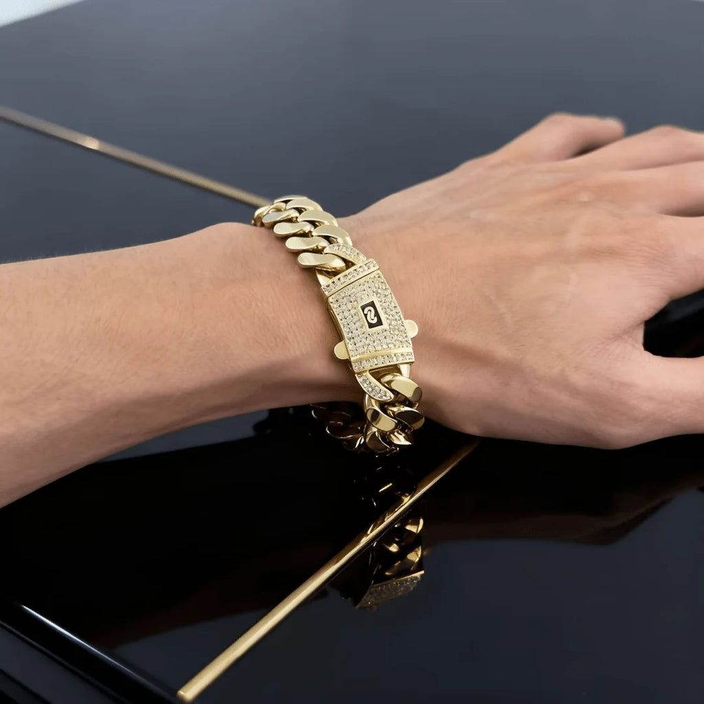 14K Gold Plated Miami Cuban Link Chain Bracelet The New Gold-Plated Craftsmanship Waterproof Fade-Resistant Non-Allergenic Hypoallergenic Material Thickened Link Chain Hip-Hop Jewelry for Men Women Valtentine's Day Gift