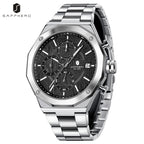 SAPHERO Men's Chronograph Quartz Watch 5ATM Waterproof Stainless Steel Business Wristwatch Perfect Gift for Father Husband mbzr