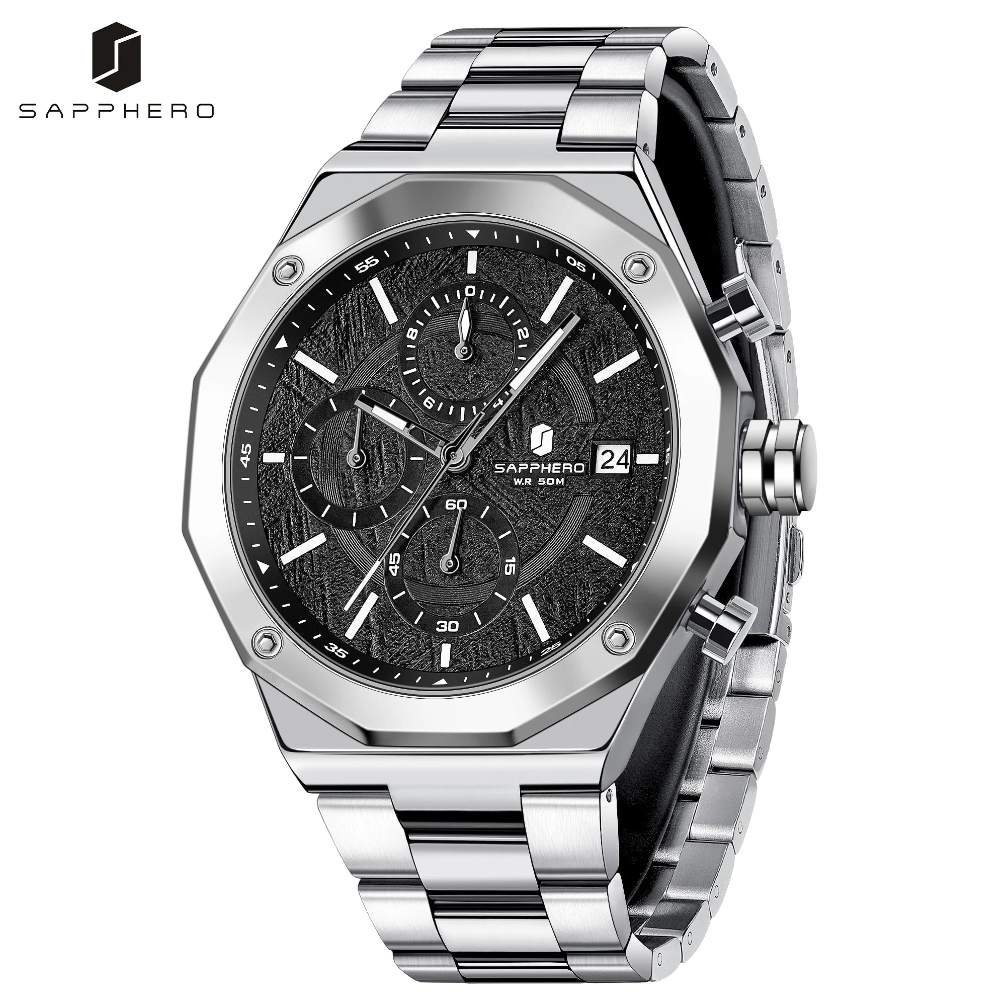 SAPHERO Men's Chronograph Quartz Watch 5ATM Waterproof Stainless Steel Business Wristwatch Perfect Gift for Father Husband mbzr
