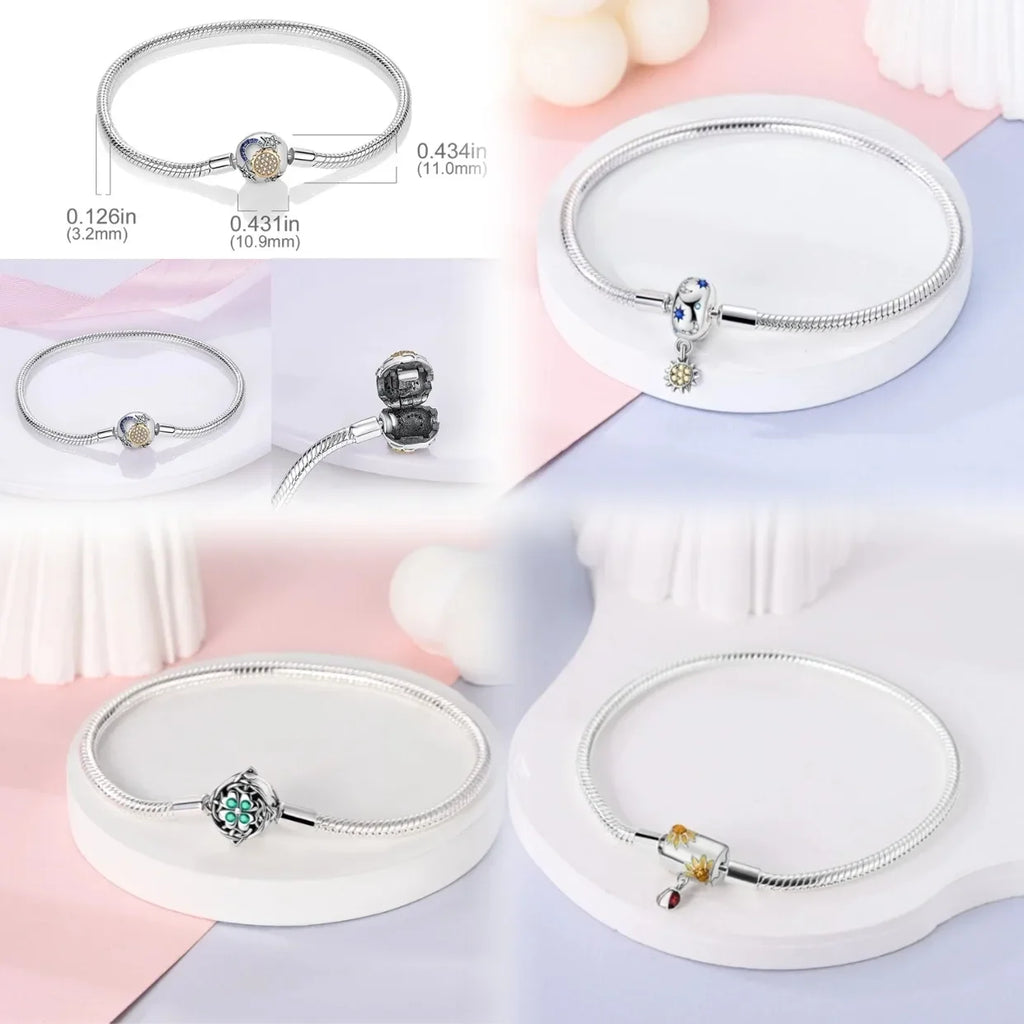 Silver 925 Bracelet Original Bracelets Colorful Zircon Heart Flower Cat Snake Chain For DIY Charms 17-20CM Luxury Jewelry Gifts mbzr