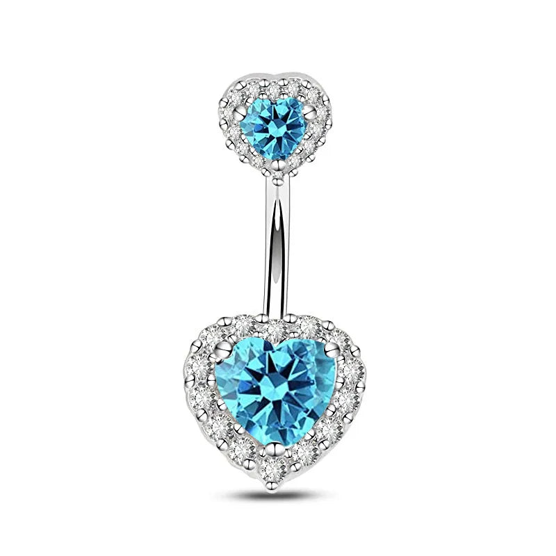 1PCS Blue Crystal Belly Button Rings Stainless Steel Heart Navel Piercing Barbell For Women Butterfly Belly Ring Beach Jewelry