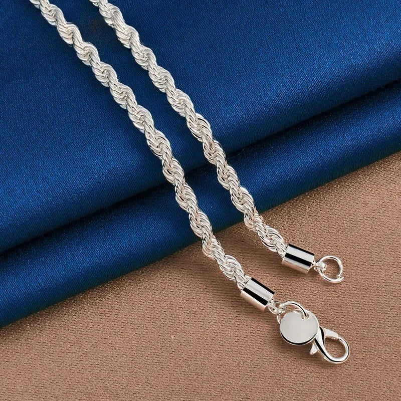 Charm 925 sterling silver Accessories Men 4MM 40-60cm 2PCS Rope Chain Necklace Bracelet Women Fashion Wedding Gift Jewelry mbzr