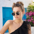 Retro Oval Metal Double Beam Pilot Sunglasses UV400 Black Lens For Men Women