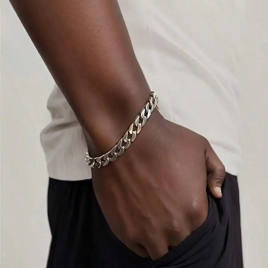 Silvery Plated High Quality Fashion Miami Cuban Chain Bracelet Men's Trend Charm Bracelet Casual Business Party Jewelry Gift