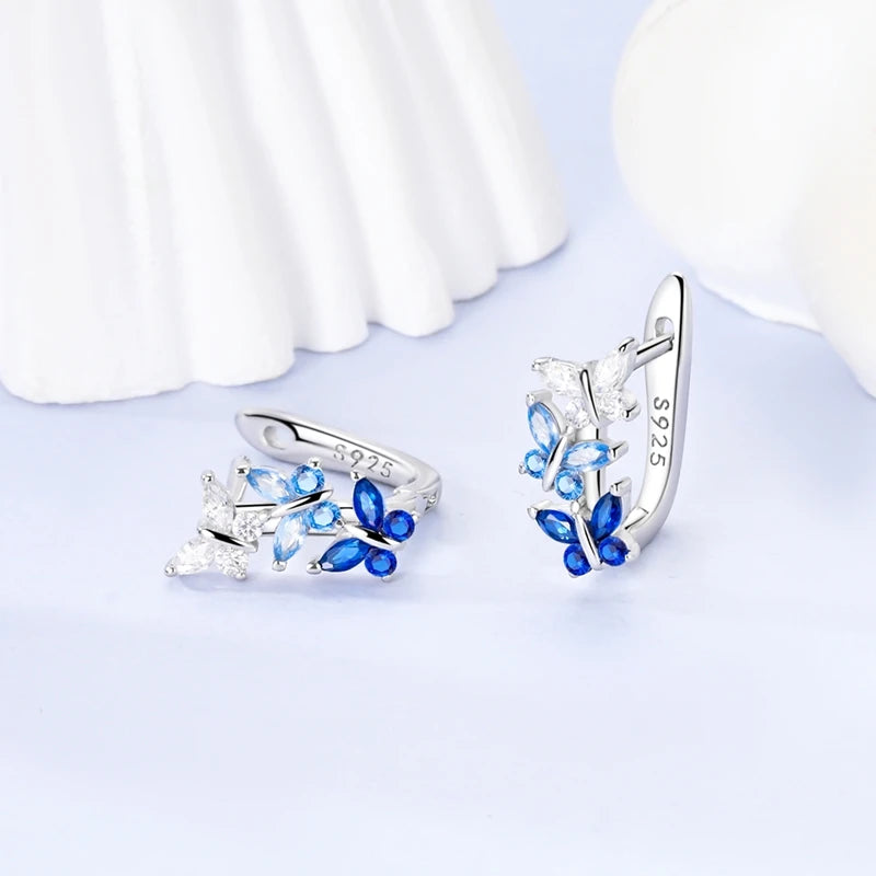 MULA 925 Sterling Silver Earring Stud For Women Fine Jewelry Gift Butterfly Four-leaf Clover Flowers Firefly Zircon Hoop Earring
