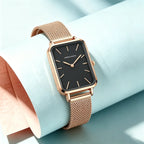 Hannah Martin Womens Watch US Local Shipping Square 34mm Dial Simple Bar Scale Silver Stainless Steel Milan Strap Japanese Original Quartz Movement Clock Nordic Fashion Style Suitable for Various Dressing Styles, Women Gift C