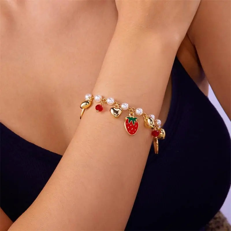 coadipress Strawberry Jewelry Set Red Strawberry Earrings Necklace Bracelet for Women Cute Lifelike Food Fruit Charm Jewelry Birthday Gifts