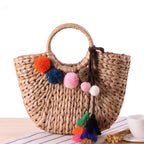 Straw Woven Handbags Beach Bag Handmade Woven Bucket Bag Shopping Tote Bag mbzr
