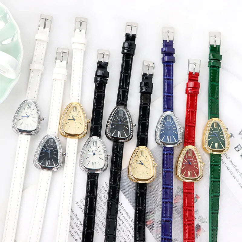 AAA Red Unique Top Brand Quartz Watches Women Fashion Snake Shape Simple Ladies Women's Watch Leather Strap Waterproof Watches