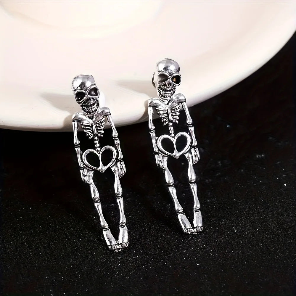 Punk Halloween Earrings for Women, Spooky Skull Skeleton Dangle Earrings for Women,Bloody Knife Drop Earring