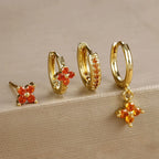 4pcs Fashion Cubic Zirconia Flower Hoop Earrings Set 18K Gold Plated Stainless Steel Stud Earring Piercing Jewelry aretes mujer
