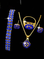 Luxury Blue Crystal Inlaid Alloy Womens Quartz Wristwatch With Bracelet Band mbzr