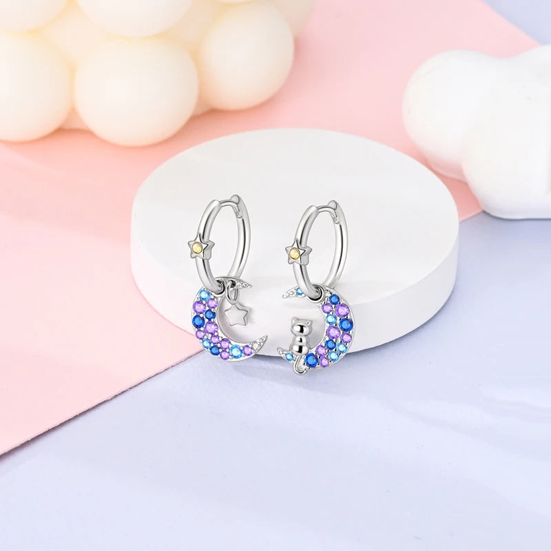 MULA 925 Sterling Silver Sun Moon Stars Hoop Earring For Women Classic Simple Fashion Sparkling Earring Anniversary Jewelry Gift