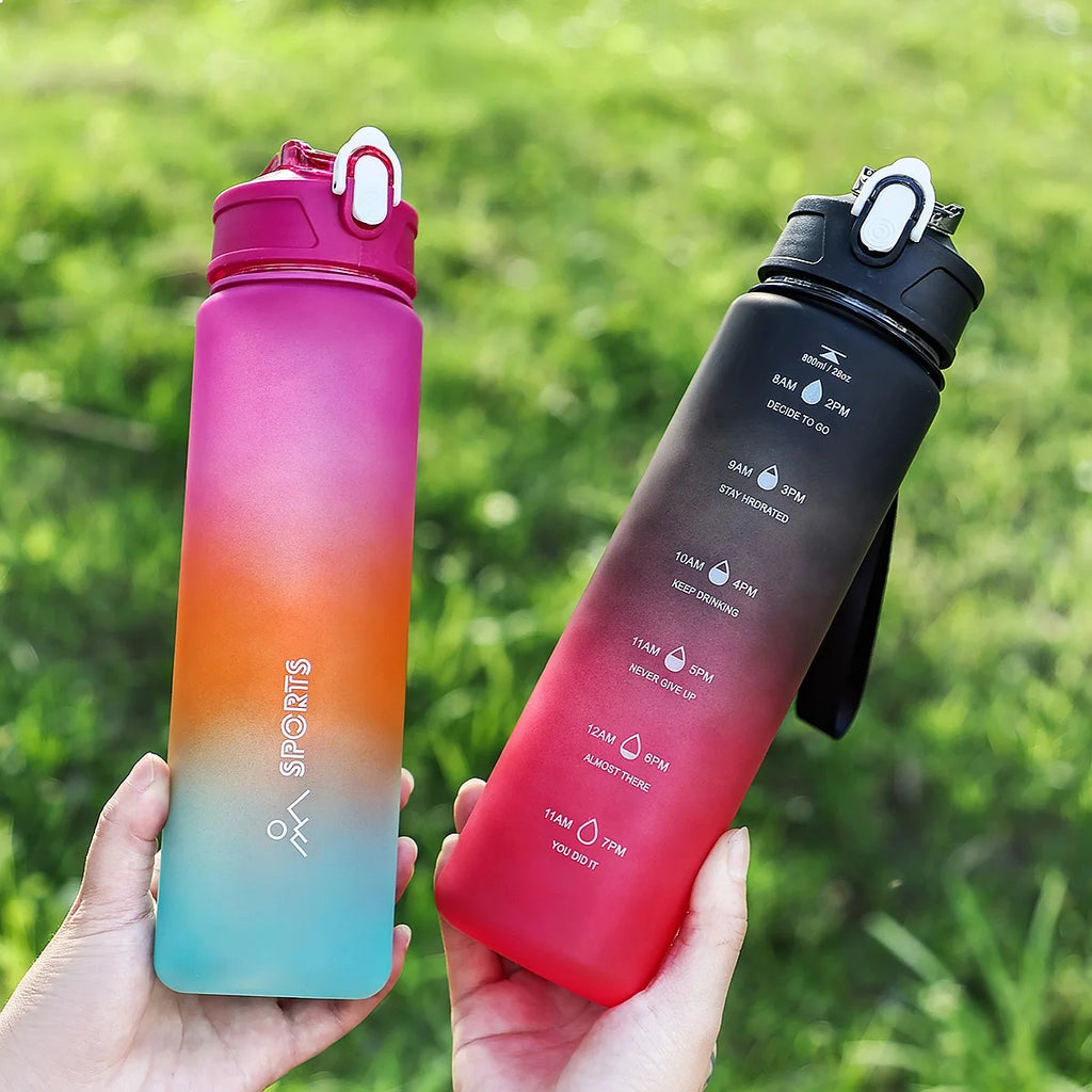 Large-Capacity 800ml Sports Water Bottle with Straw & Scale for Outdoor Fitness Camping Travel Car Bicycle mbzr