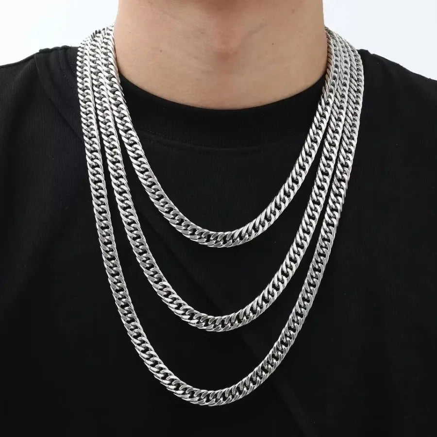 Vintage Cuban Chain Necklace for Men Women, 3/5/7mm Stainless Steel Curb Link Chain Chokers, Casual Basic Punk Jewelry