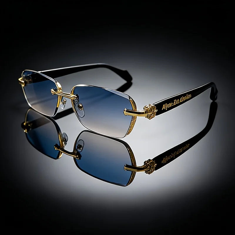 New classic retro square frameless small frame trendy daily casual wear sunglasses, metal frame + PC lenses, unisex street sunglasses, simple and advanced sense, light and no nose pressure, showing a small face artifact