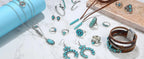 Bohemian Turquoise Jewelry Set Pendant Choker Necklace Faux Leather Cuff Bracelet Hoop Dangle Earrings mbzr