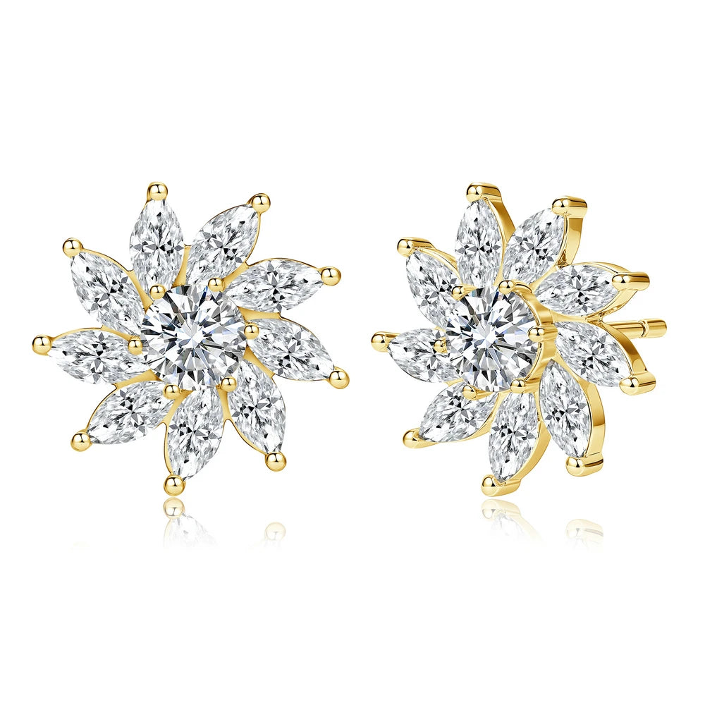 OXTAO Sparkling Sunflower Stud Earrings Moissanite & Zircon Flowers Earrings