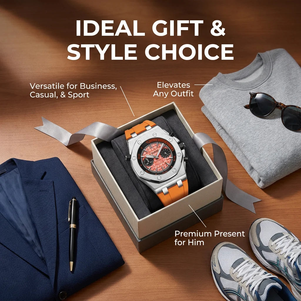 1pcs Men's Orange Silicone Band Luxury Business Quartz Watch for Party Holiday Gift mbzr