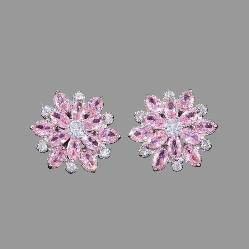 Cute Big AAAAA Bling Cubic Zirconia 925 Silver Needle Stud Earrings Fashionable Flower Earring for Women Jewelry Gift Brincos mbzr