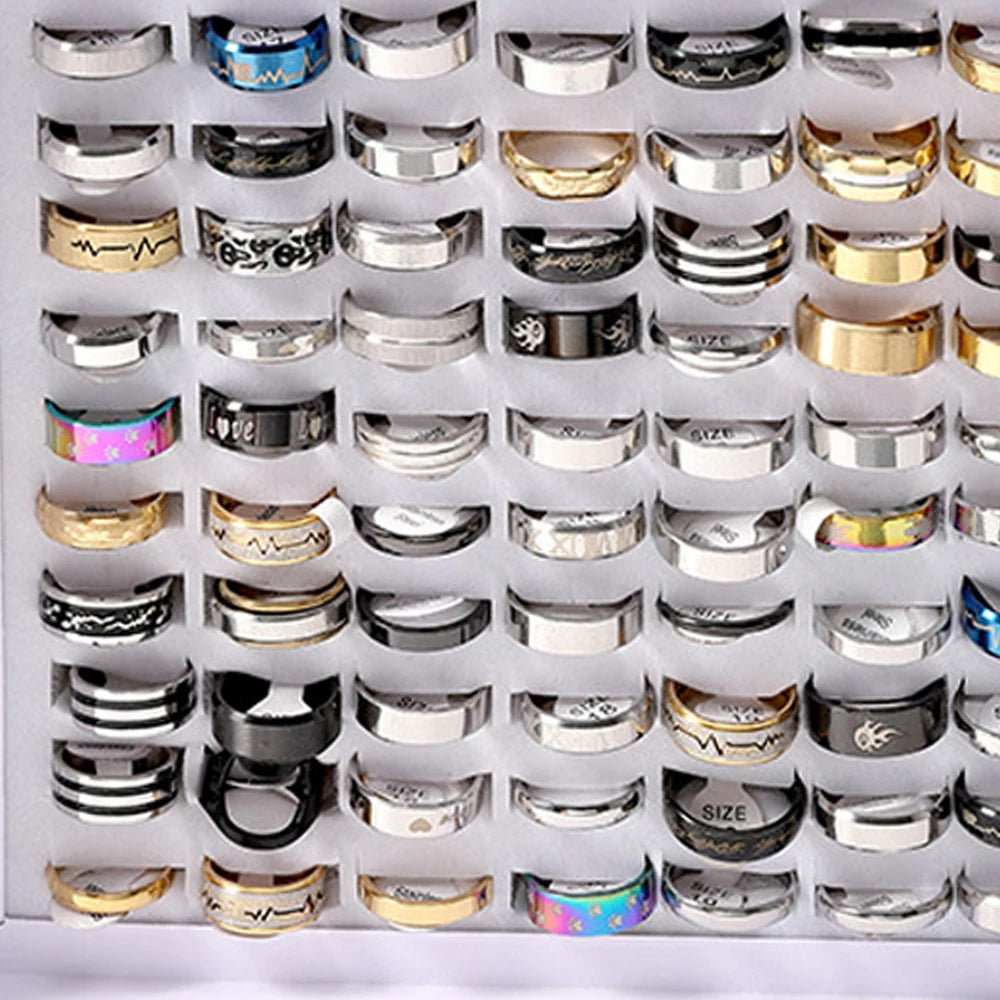 Fashion Jewelry Wholesale 100pcs/Lots Stainless Steel Rings Party Gift Wedding Rings Mix Style Mens Womens Rings