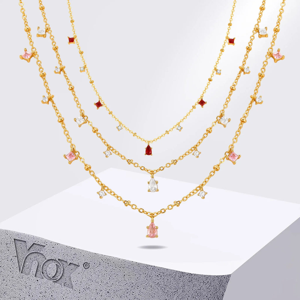 Vnox Sparking Clear Stones Charms Necklaces for Women,Gold Plated CZ Stones Pendant Necklaces,Trendy Jewelry Gifts for Girls
