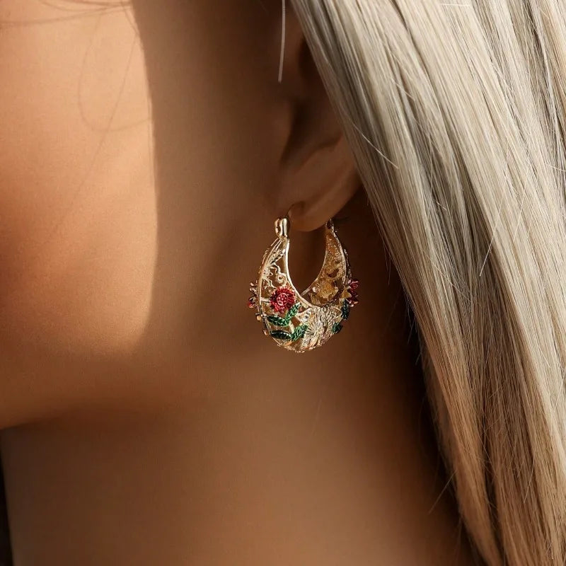 Mexican Style Metal Hollow Asymmetrical Hoop Earrings for Banquets Anniversary Couple Ear Jewelry Valentines Mother's Day Gift mbzr