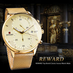 REWARD Classic Gold Wrist Watches For Top Brand Luxury Business Date Waterproof Luminous Stainless Steel Men Quartz Wristwatch