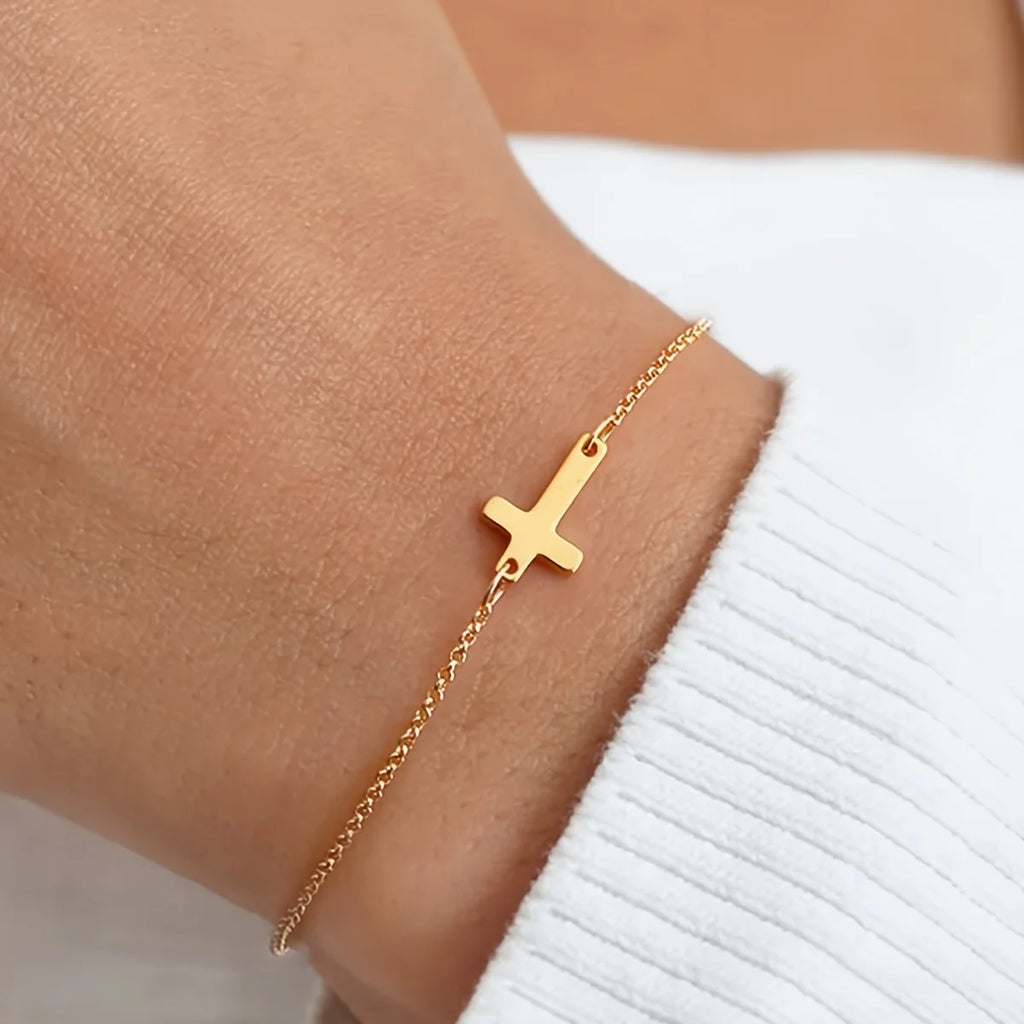1 piece stylish and simple whole body stainless steel cross accessories women's chain bracelet suitable for daily wear