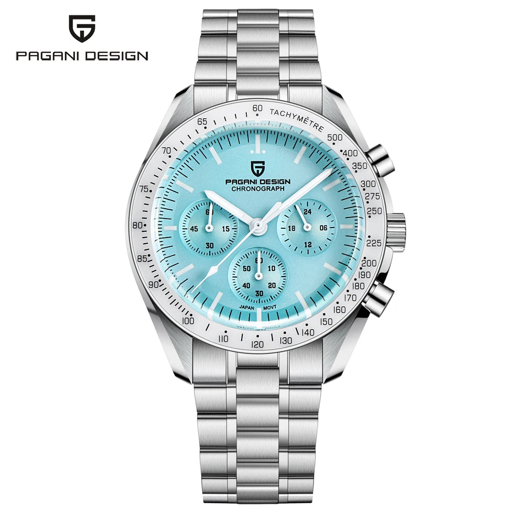 PAGANI DESIGN 2026 New Moon Watch Retro Luxury Quartz Watches For Men Stainless steel Luminous waterproof Sport Chronograph Man