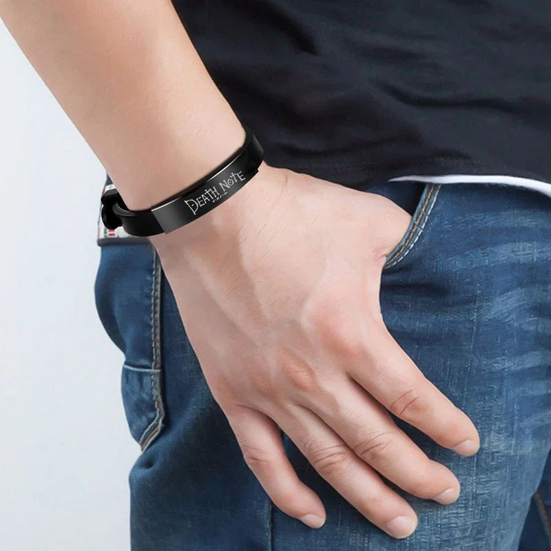 Anime Death Note Black Silicone Cuff Bangle Stainless Steel Bracelets Gift Jewelry for Women and Men Fans Collection