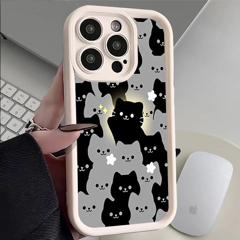 Soft TPU Case For  IPhone 17promax/17air 16 15 14 13 12 11 Pro Max X XS Anti-drop silicone phone case.Lovely Cartoon Cat Couple