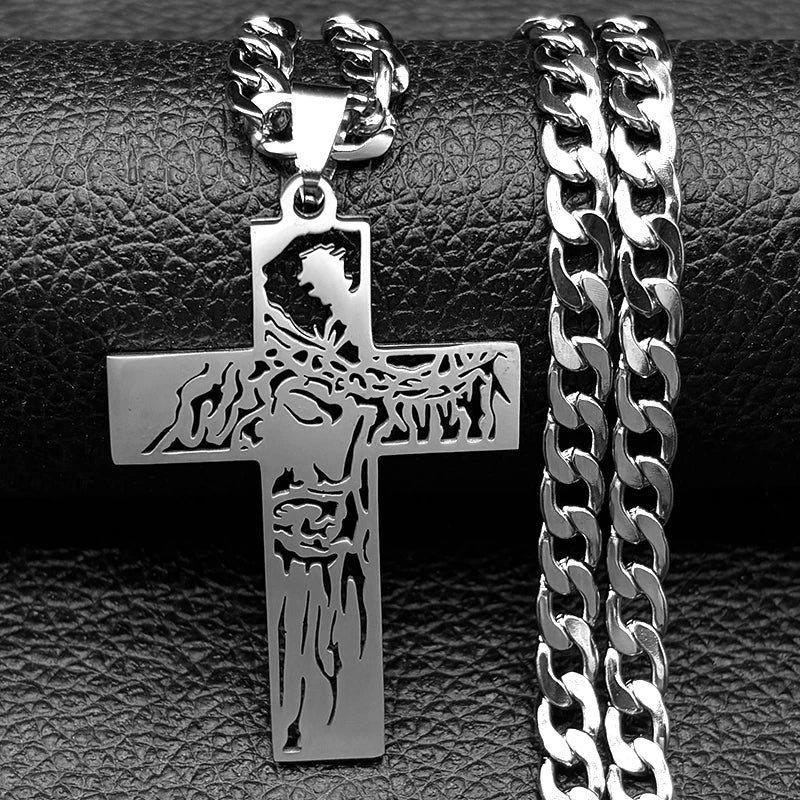 Crown of Thorns Jesus Cross Necklace Stainless Steel Gold Plated Crucifix Pendant Necklaces Jewelry