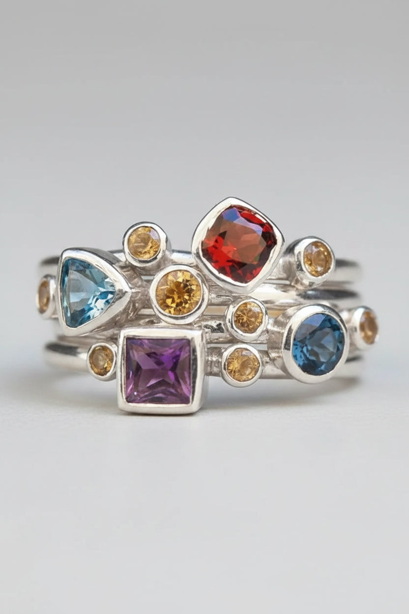 Multi Color Cubic Zirconia Stacking Ring Set For Women Fashion Jewelry Gift mbzr