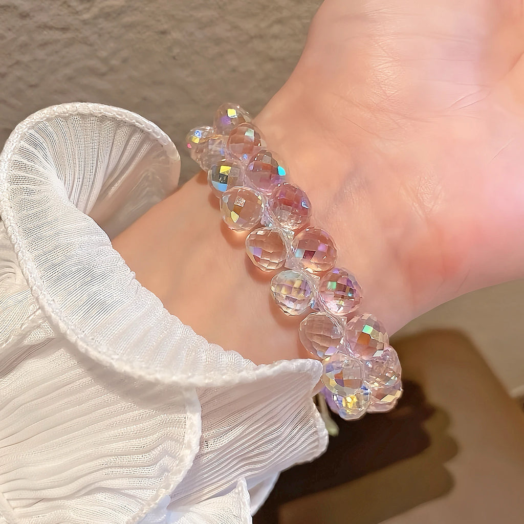 3/4Pcs Mother's Day Gift Pink AB Color Crystal Bracelet, Dainty Adjustable Beaded Charm Bracelet, Fashion Jewelry for Women, Birthday Gift for Mom