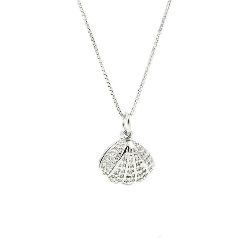 Sterling Silver Shell Pearl Crystal Clavicle Pendant Necklace