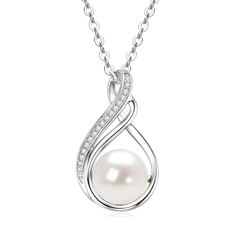 OXTAO Natural Freshwater Pearl Infinity Pendant Jewelry Moissanite Charm Necklaces