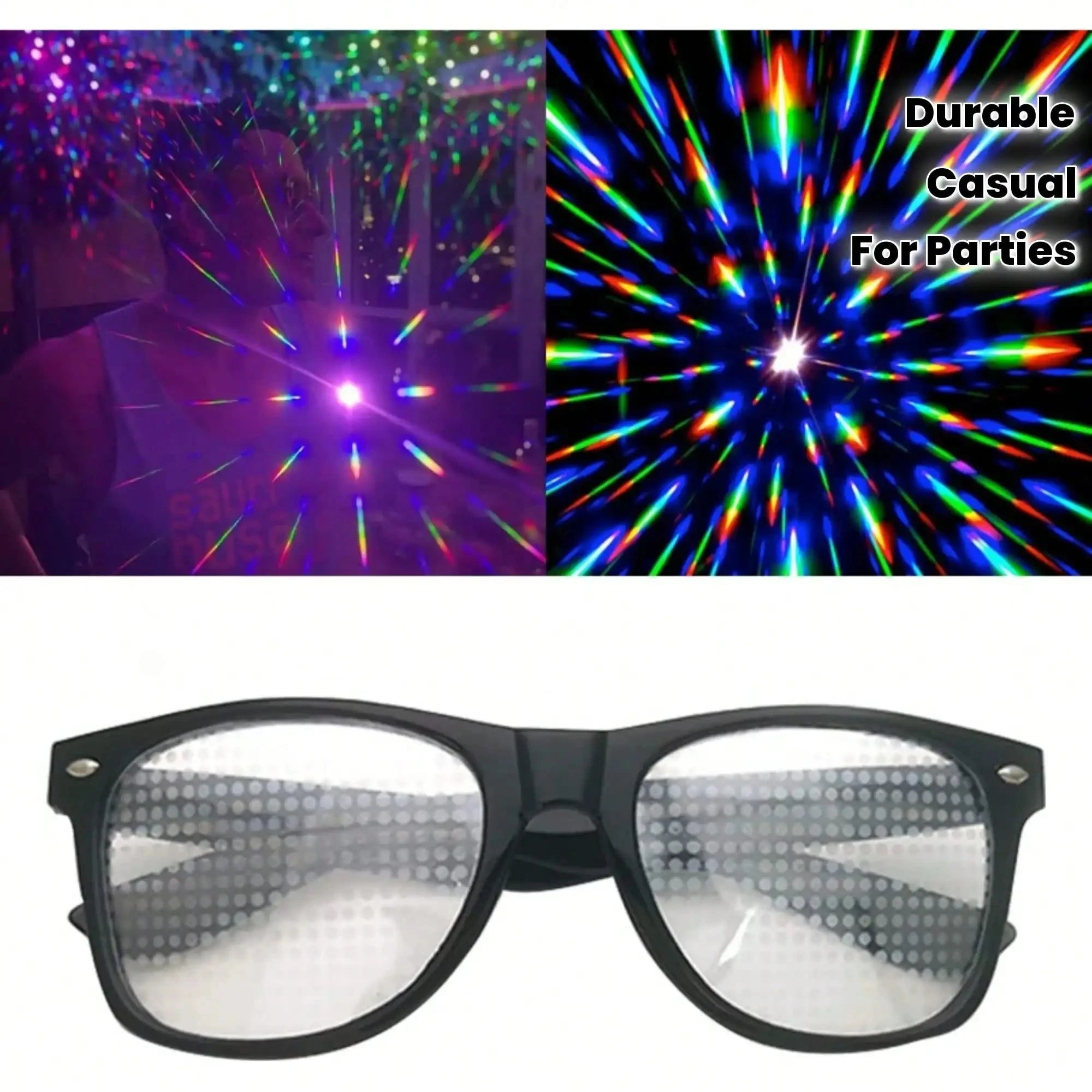 Prism Diffraction Glasses – Black Frame Light Refraction Lenses, Rave & Party Sunglasses for Concerts, Disco & Casual Wear, No Prescription Needed, Durable Fun Eyewear mbzr