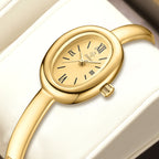 YaLaLuSi Vintage Green Oval Dial Gold Bangle Watch Elegant Retro Roman Numeral Ladies Quartz Wristwatch Luxury Women  Gift